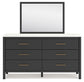 Cadmori King Upholstered Panel Bed with Mirrored Dresser, Chest and 2 Nightstands