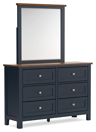 Landocken Full Panel Headboard with Mirrored Dresser and Nightstand