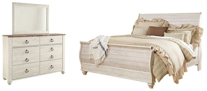 Willowton  Sleigh Bed With Mirrored Dresser