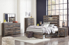 Load image into Gallery viewer, Drystan Twin Panel Bed with 2 Storage Drawers with Mirrored Dresser and 2 Nightstands
