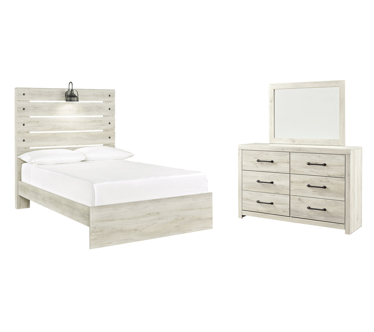 Cambeck Full Panel Bed with Mirrored Dresser